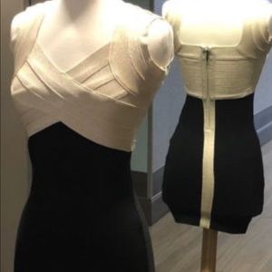 Bebe Bandage Black Gold Contrast Cocktail Dress